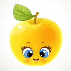 Cute little cartoon emoji apple isolated on white background
