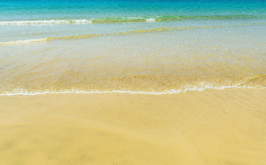 Fototapeta na wymiar Empty sandy beach. Summer day. Waves on the seashore. Vector illustration.