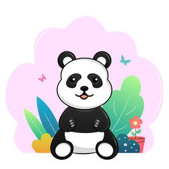 Panda sitting with nature background, vector illustration design