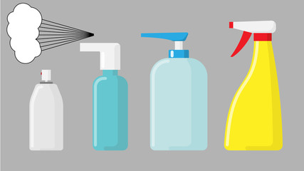 Spraying an antibacterial disinfectant. A disinfectant for the prevention of colds, viruses, coronaviruses, flu. Spray. Flat design.