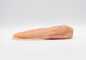 Chicken breast with skin and bone out on white background. Raw chicken is good ingredient for many menu. High protein and good for weight control.