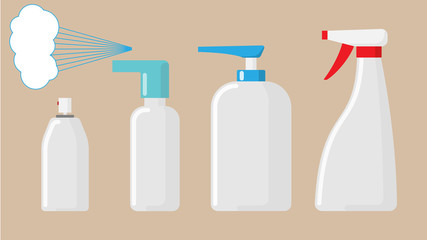 Spraying an antibacterial disinfectant. A disinfectant for the prevention of colds, viruses, coronaviruses, flu. Spray. Flat design.