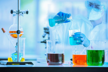 Image LAB  of Coronavirus covid-19 sample test with microscope by biochemical  and  blood sample test in pharmaceutical research laboratory for vaccine  to protect coronavirus covidLaboratory research
