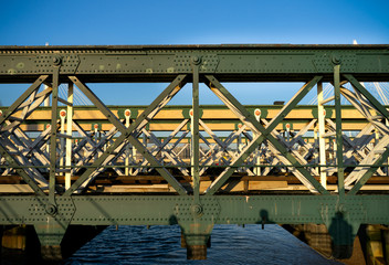 Hungerford railway bridge elegant networks of pylons in London, United Kingdom, February 23 2020