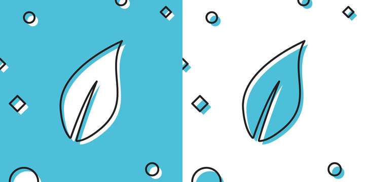 Black Leaf icon isolated on blue and white background. Random dynamic shapes. Vector Illustration