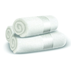 3d realistic vector white spa rolled towels.