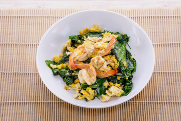 Stir-fried Malindjo leaves with egg