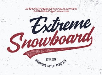 "Extreme Snowboard" Original Brush Script Font. Retro Typeface. Vector Illustration.