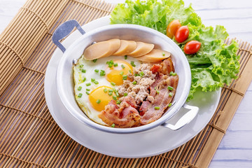 Eggs pan with sausage