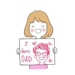 Vector happy girl drawing a man.For father's day.