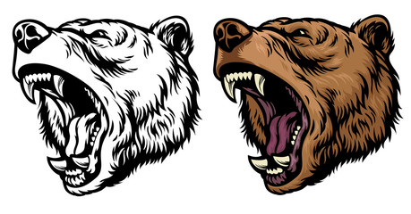 anggry roaring grizzly bear head - obrazy, fototapety, plakaty