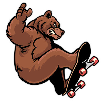 cartoon grizzly playing skateboard