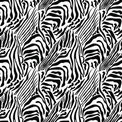 Seamless Zebra fur background. Vector illustration. Fashionable exotic textures and wild animals in black and white monochrome