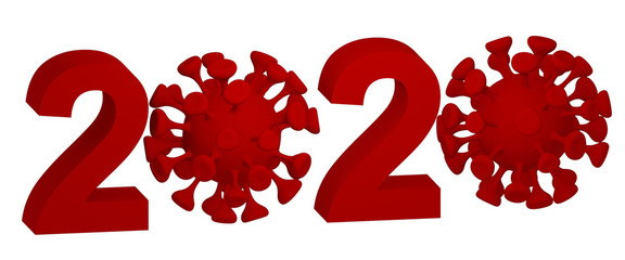 3d illustration of 2020 written by coronavirus instead of zero