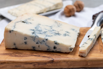 Italian food, buttery or firm blue cheese made from cow milk in Gorgonzola, Milan, Italy