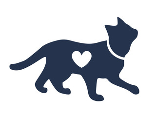 cat sillhouette with heart shape