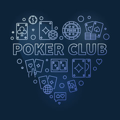 Poker Club Heart vector concept blue illustration or banner in thin line style