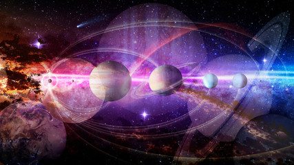 Dream of space concept. Collage of planets and galaxy in a starry sky. Elements of this image furnished by NASA.