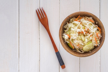 Cabbage Carrots Apple salad. Top view.