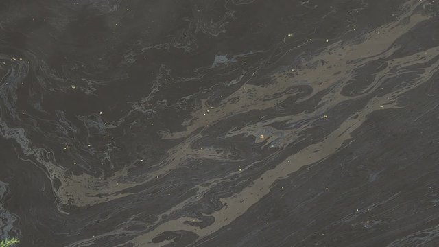 Oil film on surface of the water. Oil film pollution. Colorful oil film on water.