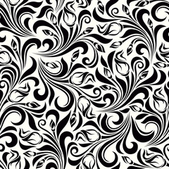 Vector seamless black and white floral pattern.