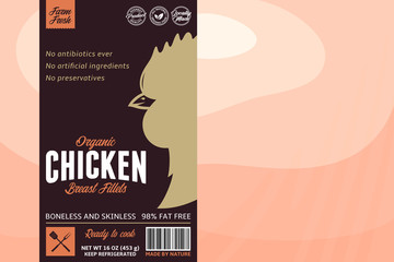 Vector chicken label design. Chicken icon. Breast fillet background