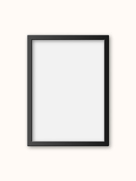 Realistic black plastic picture frame isolated on white background. Frame for your presentations.