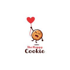happy biscuits / cookies flying with heart shaped balloons character cartoon design illustration