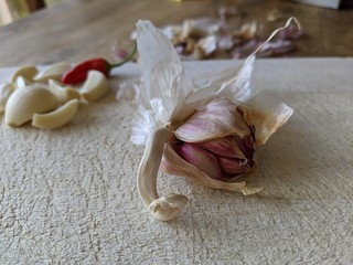 garlic on wooden background