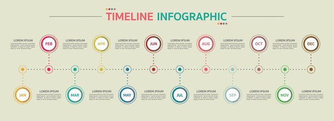 Timeline for 12 months, Infographic template for business.