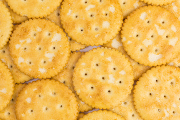background of round crunchy cracker with salt