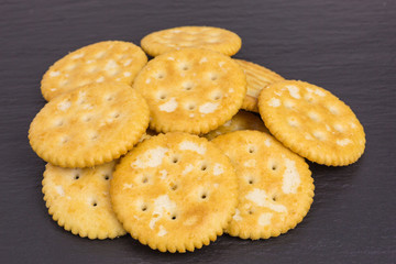 heap of round crunchy cracker with salt