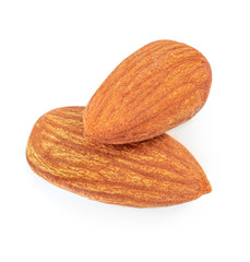 Closeup of almonds, isolated on the white background. Top view