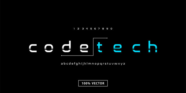 Modern technology typography alphabet fonts with slice and electronic style. Internet, electric letter font. Vector illustration