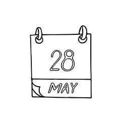 calendar hand drawn in doodle style. May 28. Day, date. icon, sticker, element