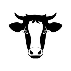 Front view of cow head. Black and white vector illustration