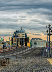 Empty city streets without people, cars and traffic