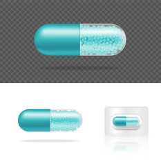 Mock up Realistic Transparent Pill Medicine Capsule Panel on White Background Vector Illustration. Tablets Medical and Health Concept.