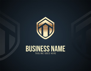 Luxury Home Security Logo or icon Template Design Vector with gold color effects