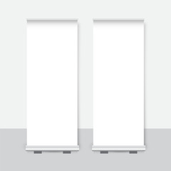 Modern roll up banner with stand presentation concept. Vector illustration template