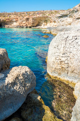 Beautyful scorch of Blue Lagoon Malta Comino Island peaceful place for turism in the Mediterranean Sea