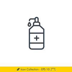 Hand Sanitizer (Antiseptic Soap) Icon / Vector - In Line / Stroke Design