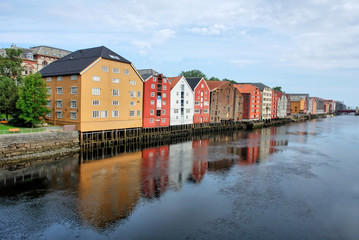 Fototapeta na wymiar Trondheim Houses by Nidelva River, Norway