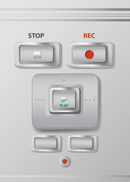 Buttons on a digitaVector showing closeup view of a buttons on a digital voice recorder. Vertically. l voice recorder