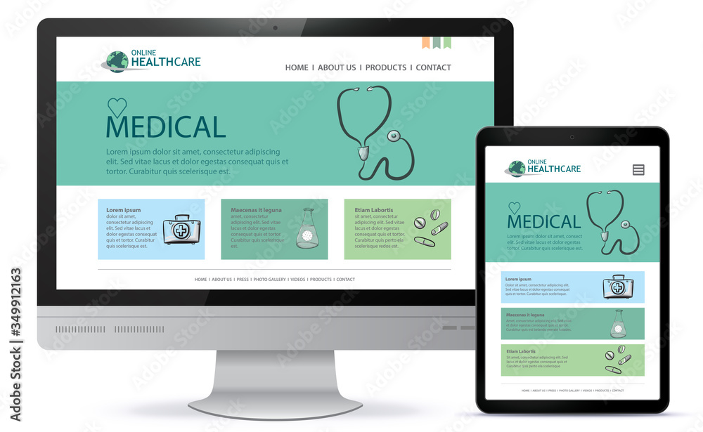 Poster healthcare and medical user interface design for web site and mobile app.
