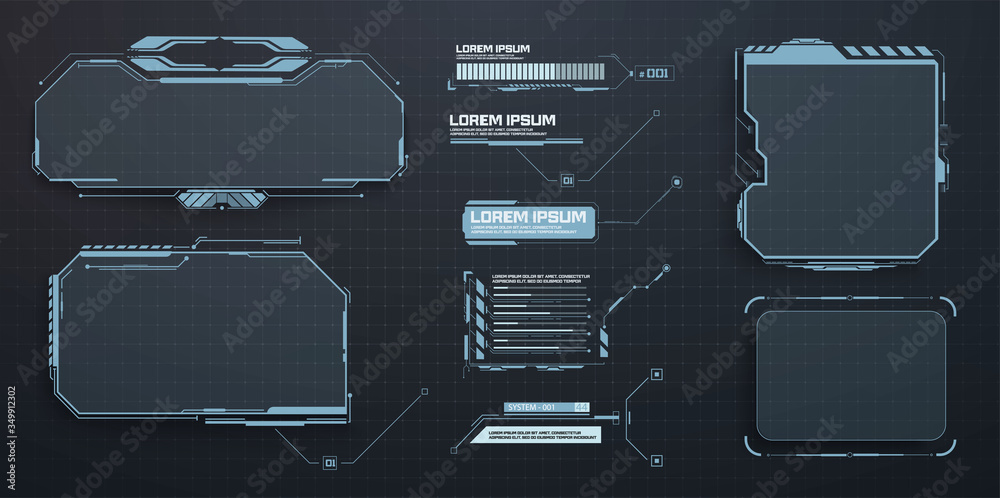 Fototapete techno frame, interface. virtual grid display ui hologram user interface. callouts titles and hud el