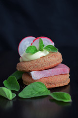 Savory spicy cookies made from buckwheat flour with the radish and greens.Healthy diet.