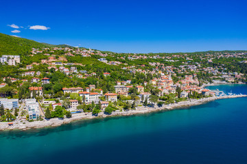 Naklejka na ściany i meble Croatia, beautiful Opacija riviera on Adriatic coast, aerial panoramic view in Kvarner bay coastline