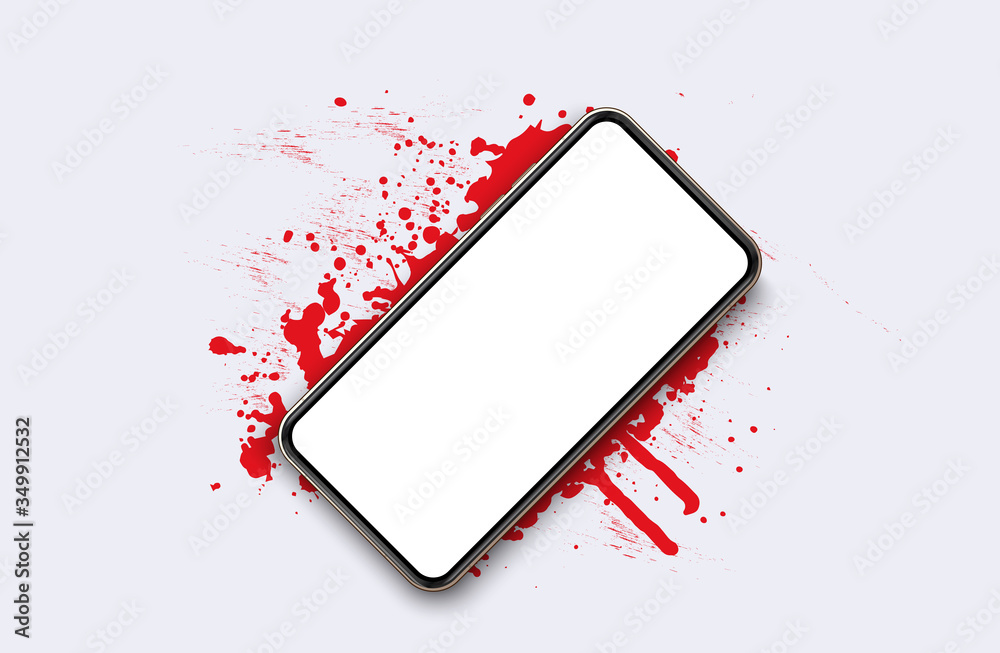 Poster Smartphone blank screen, phone mockup. The view from the top of the phone on a red spot. Template for infographics or presentation UI design interface. vector red