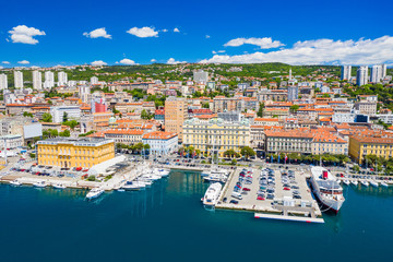 Fototapeta na wymiar Croatia, city of Rijeka, aerial panoramic view of city center, marina and harbor from drone